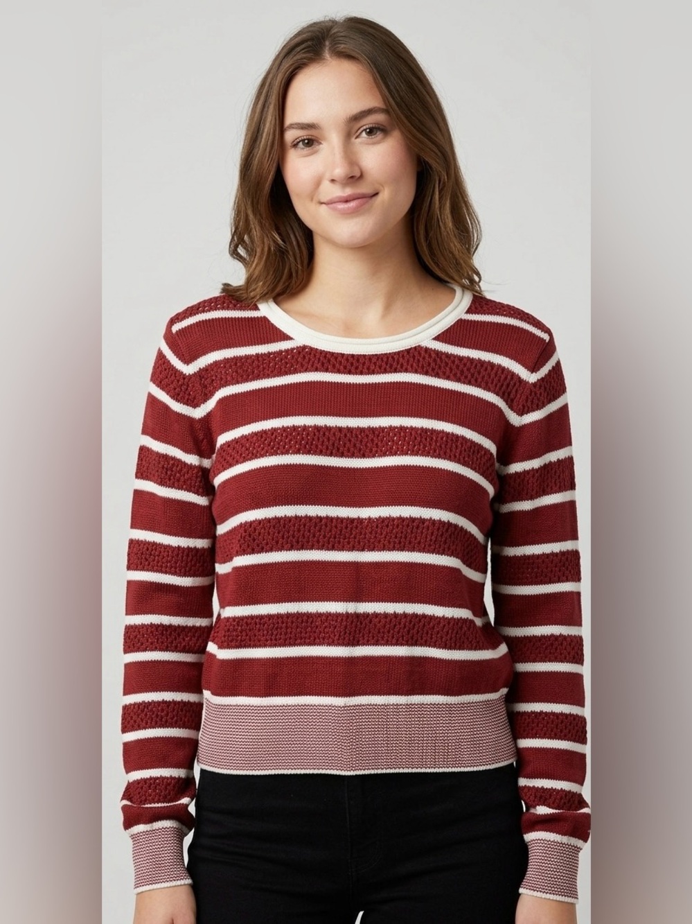Daniel Cassin Knit Striped Sweater Size L Red White Long Sleeve Crewneck